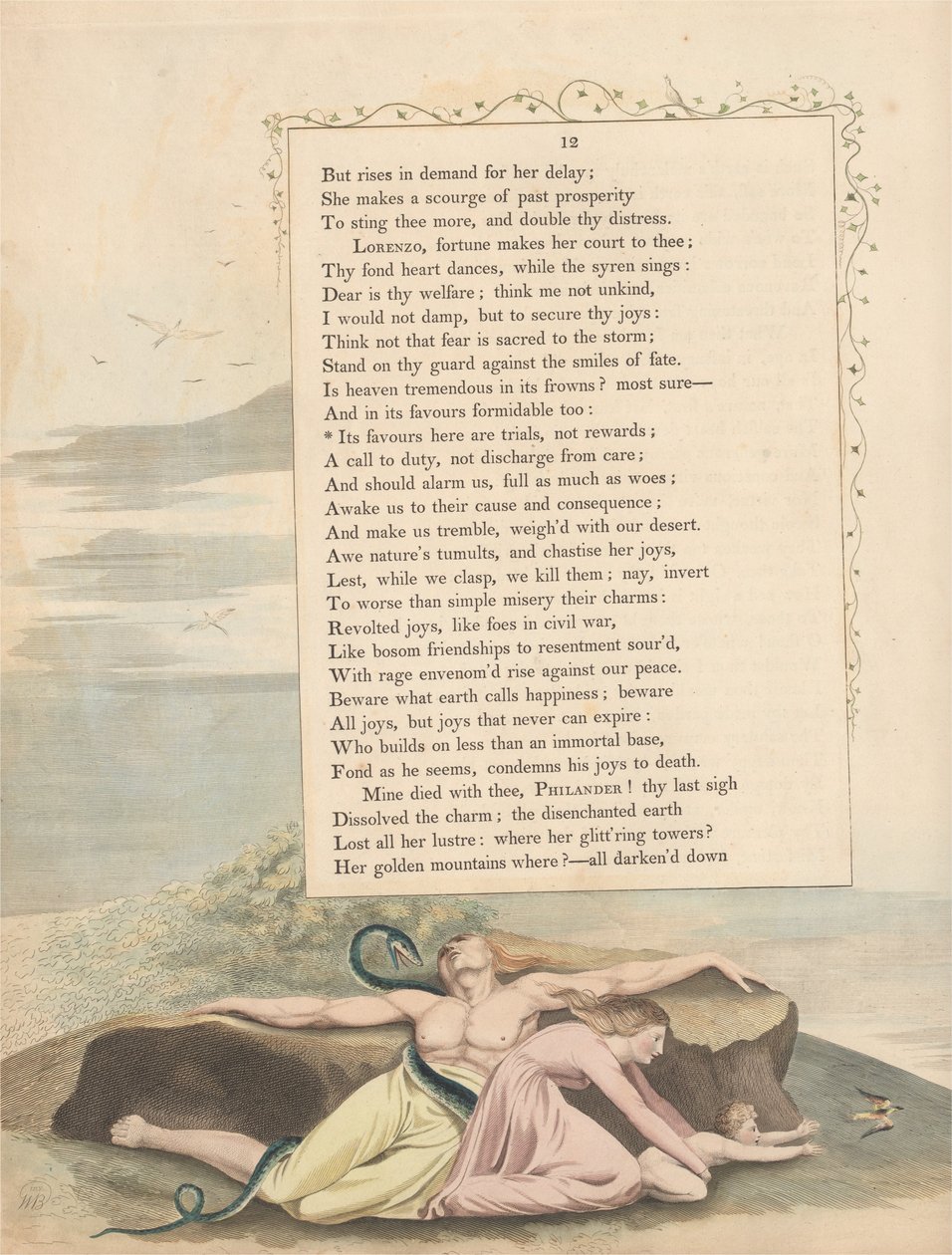 Youngs Nachtgedachten, Pagina 12, Zijn Gunst Hier Zijn Beproevingen, Geen Beloningen door William Blake