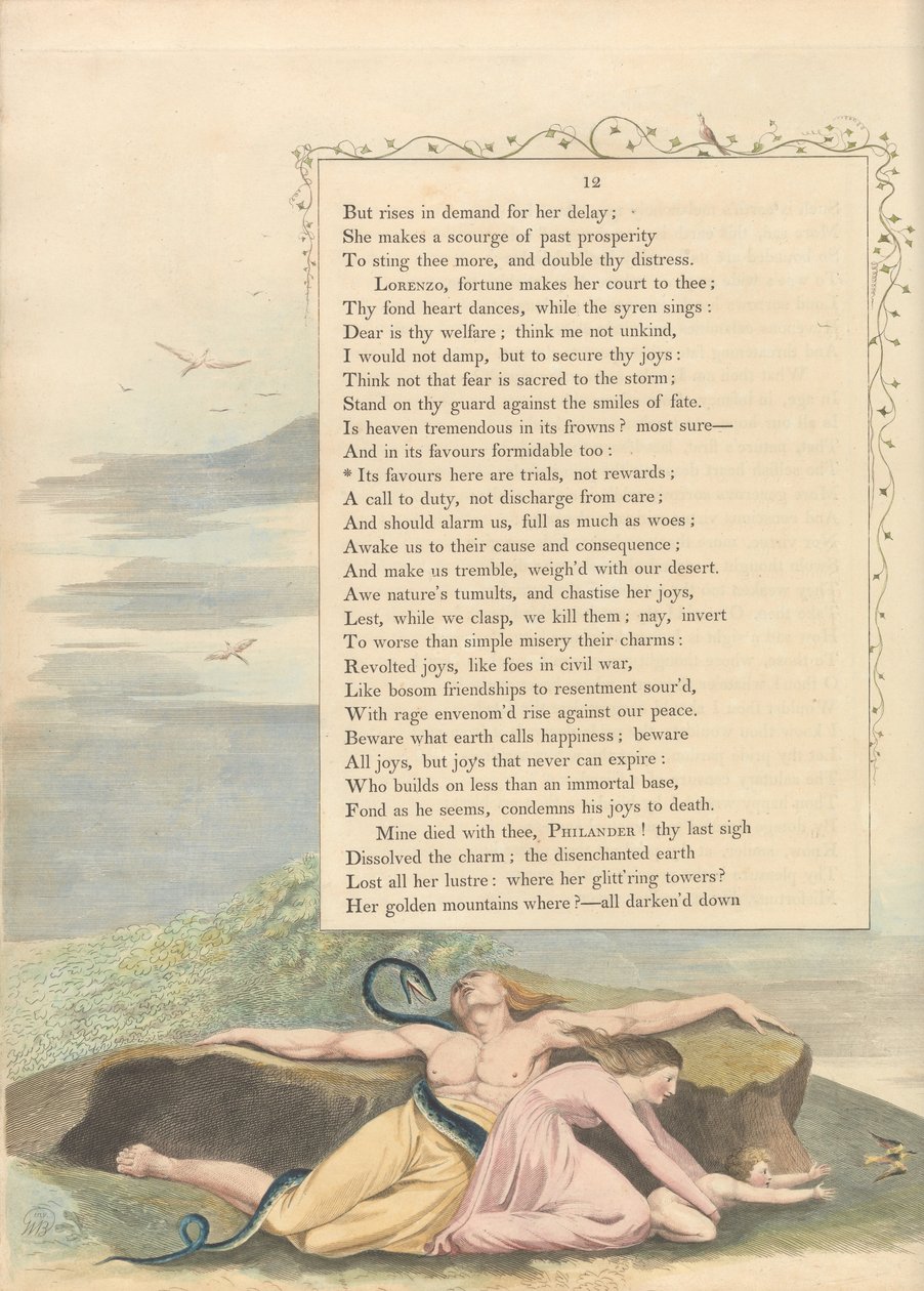 Youngs Night Thoughts, Pagina 12, Zijn gunsten hier zijn beproevingen, geen beloningen door William Blake