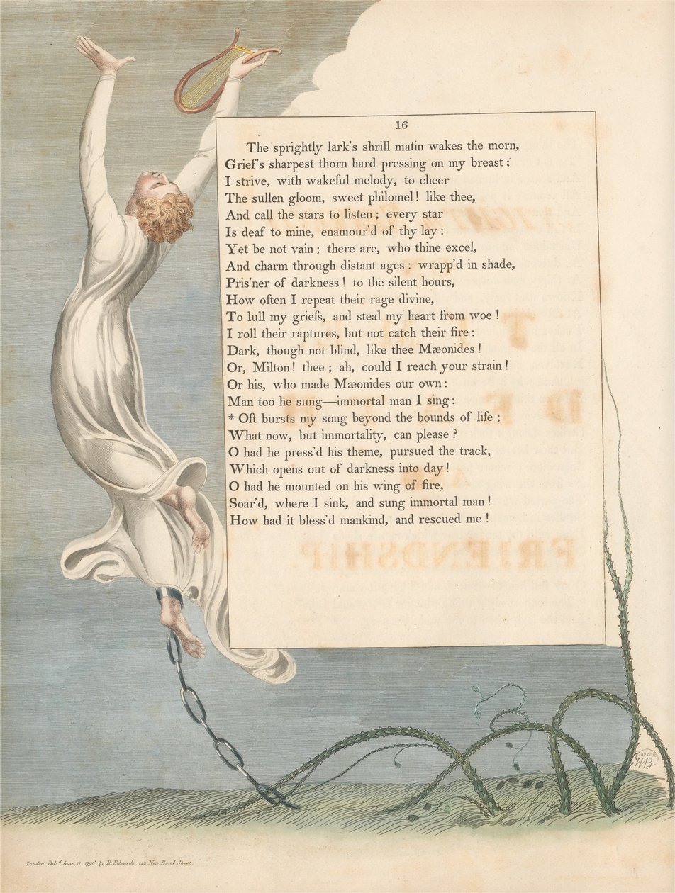 Youngs Night Thoughts, Pagina 16, Vaak Barst Mijn Lied Buiten de Grenzen van het Leven door William Blake