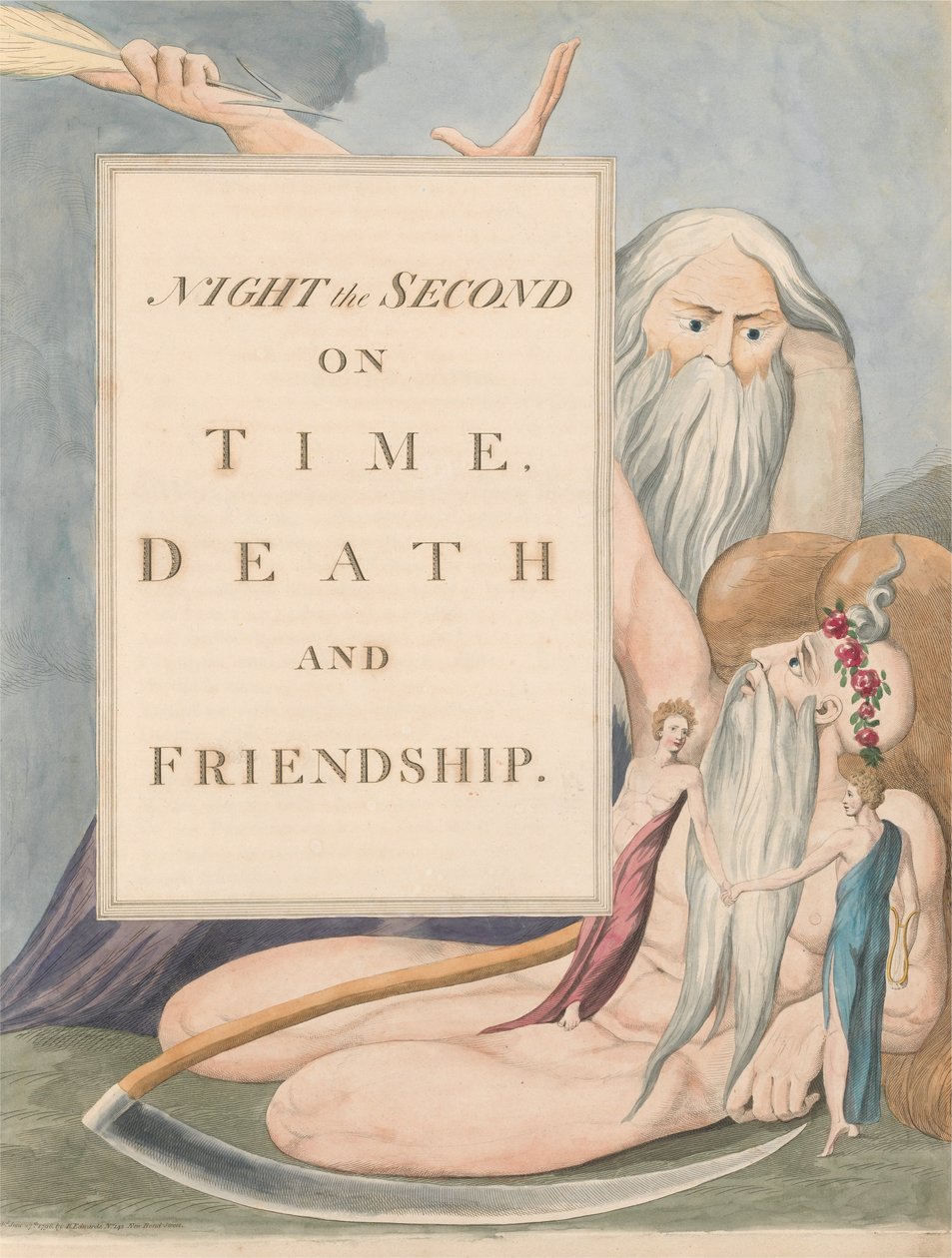 Youngs Nachtgedachten, Pagina 17, Nacht de Tweede, over Tijd, Dood en Vriendschap door William Blake