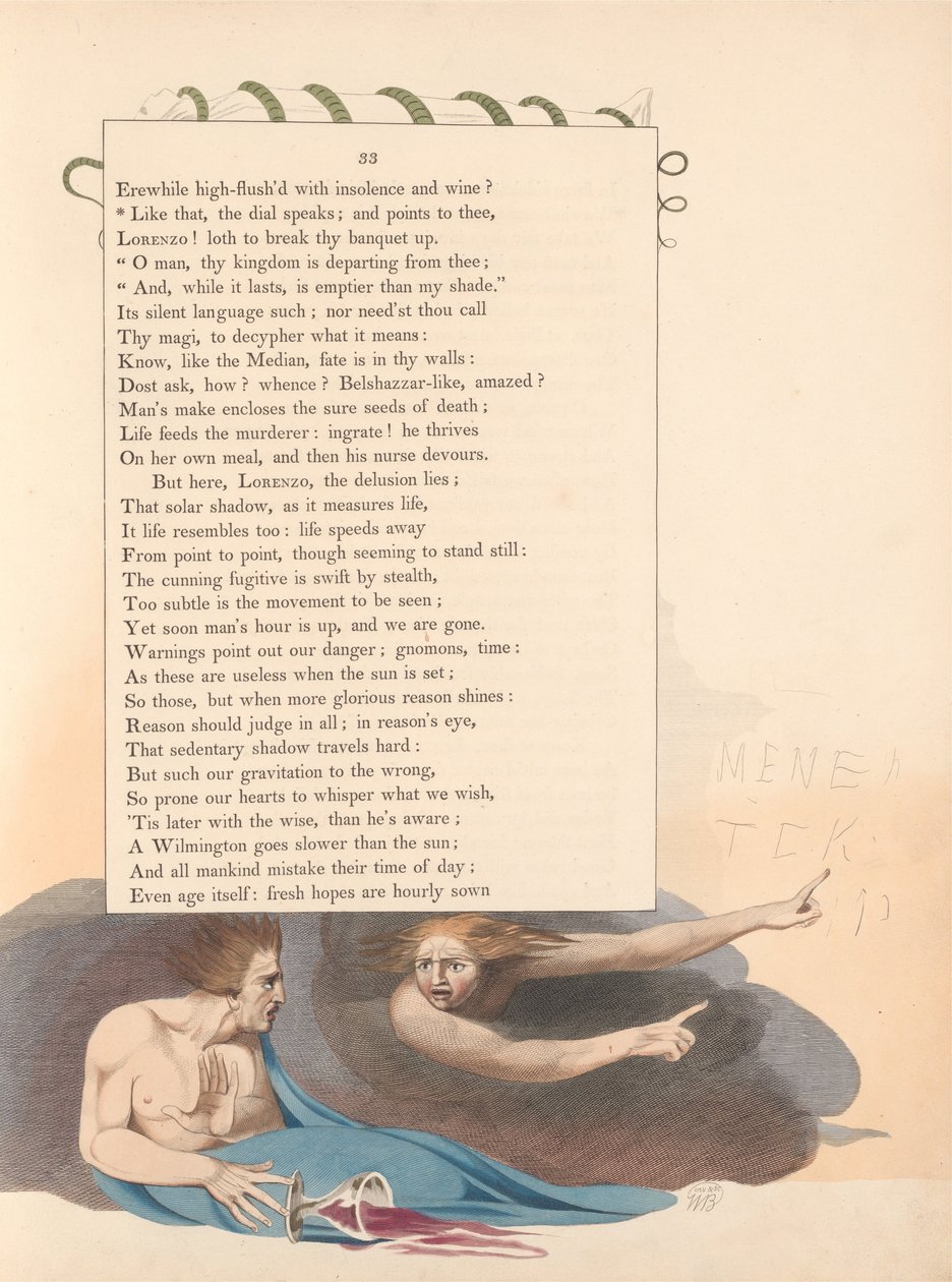Youngs Nachtgedachten, Pagina 33, Zoals Dat, de Wijzerplaat Spreekt; en Wijst naar Jou door William Blake