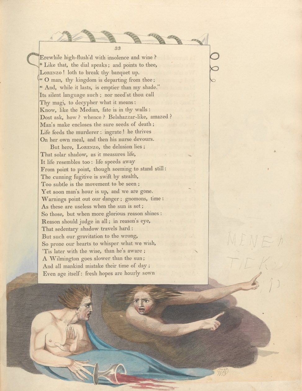 Youngs Night Thoughts, Pagina 33, Zoals dat, de wijzerplaat spreekt; en wijst naar jou door William Blake