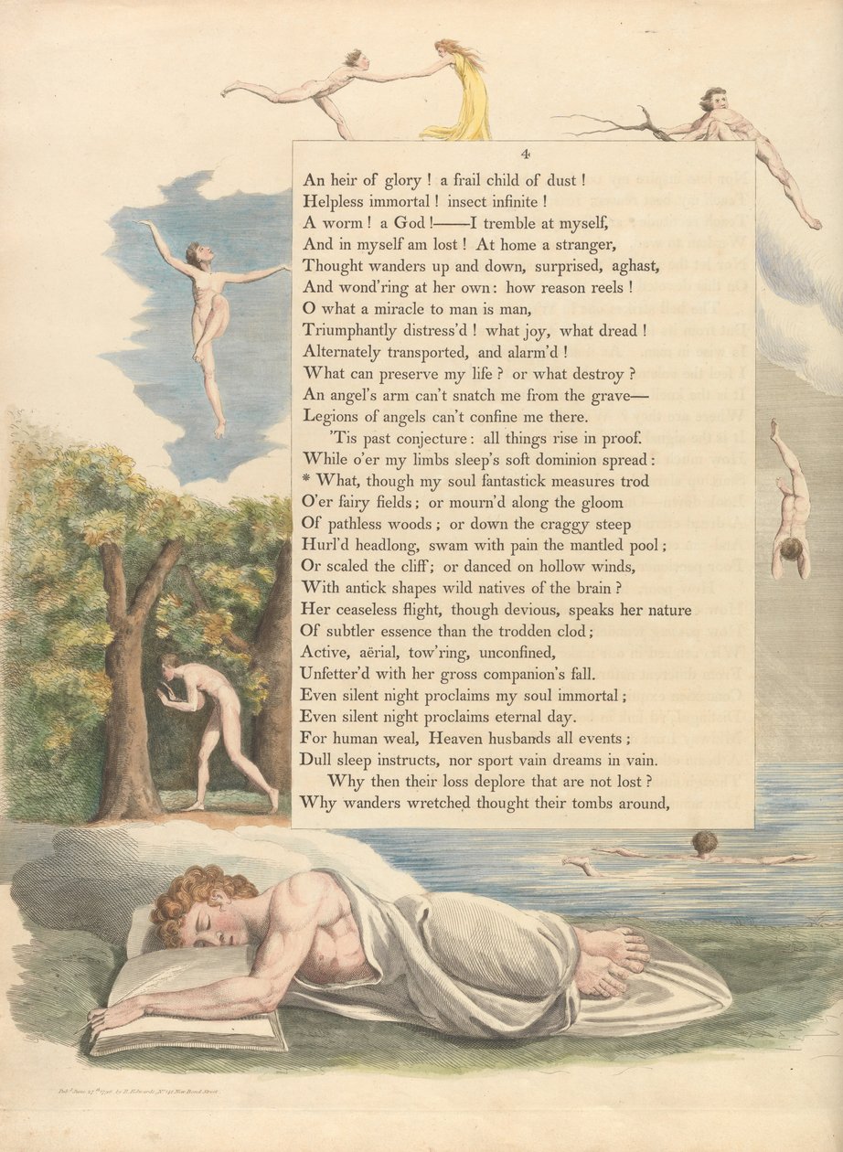 Youngs Night Thoughts, Pagina 4, Wat, hoewel mijn ziel fantastische maten betrad door William Blake