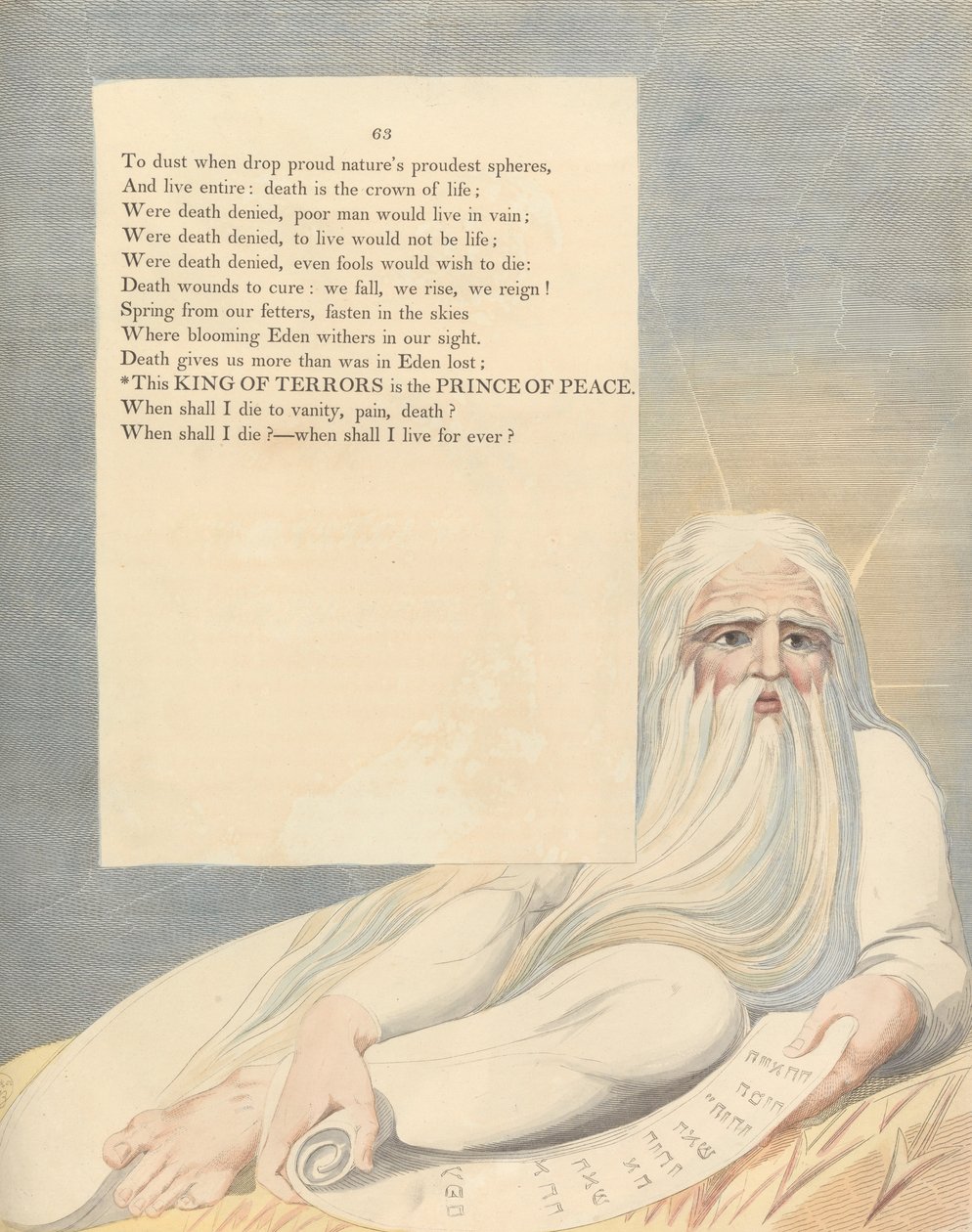 Youngs Night Thoughts, Pagina 63, Deze Koning van de Verschrikking is de Prins van de Vrede door William Blake