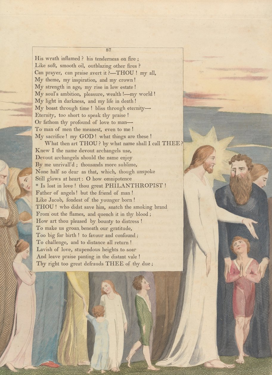 Youngs Night Thoughts, Pagina 87, Is verloren in liefde! jij grote Filantroop door William Blake