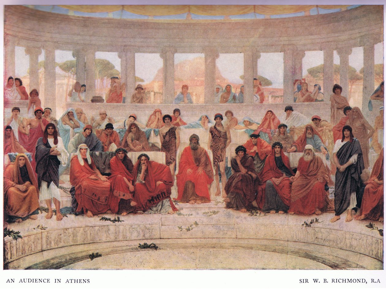 Een publiek in Athene tijdens de voorstelling van Agamemnon, uit The Gresham Publishing Company Ltd, 1920 door William Blake Richmond