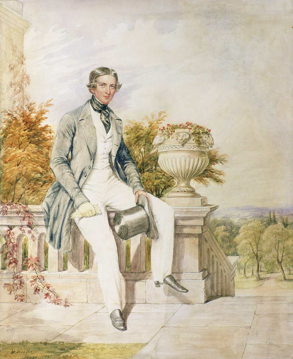 Portret van een zittende heer op een terras, 1843 door William Bootham