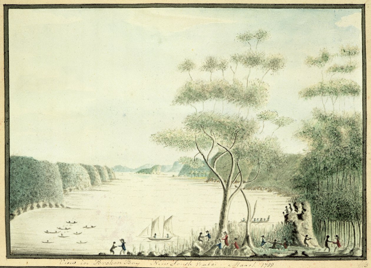 Uitzicht in Broken Bay, New South Wales, 1788 door William Bradley
