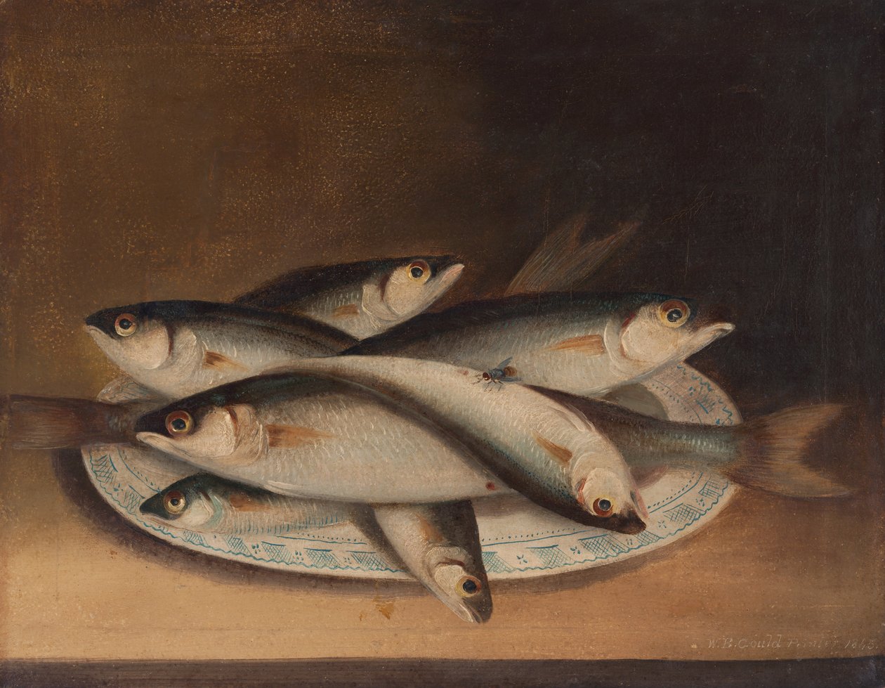 Vis op een blauw-wit bord door William Buelow Gould