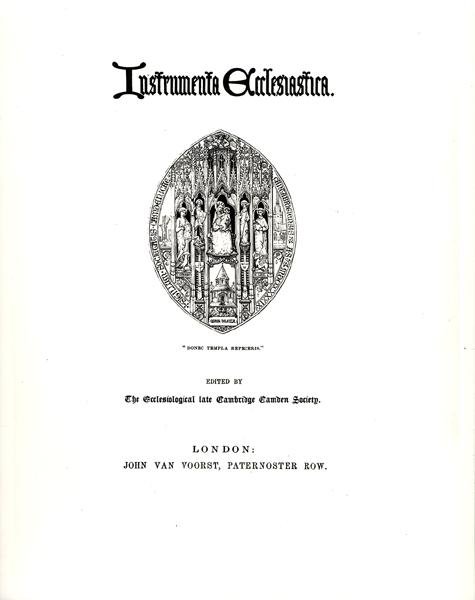 Titelpagina van Instrumenta Ecclesiastica, Serie Een, gepubliceerd 1847 door William Butterfield