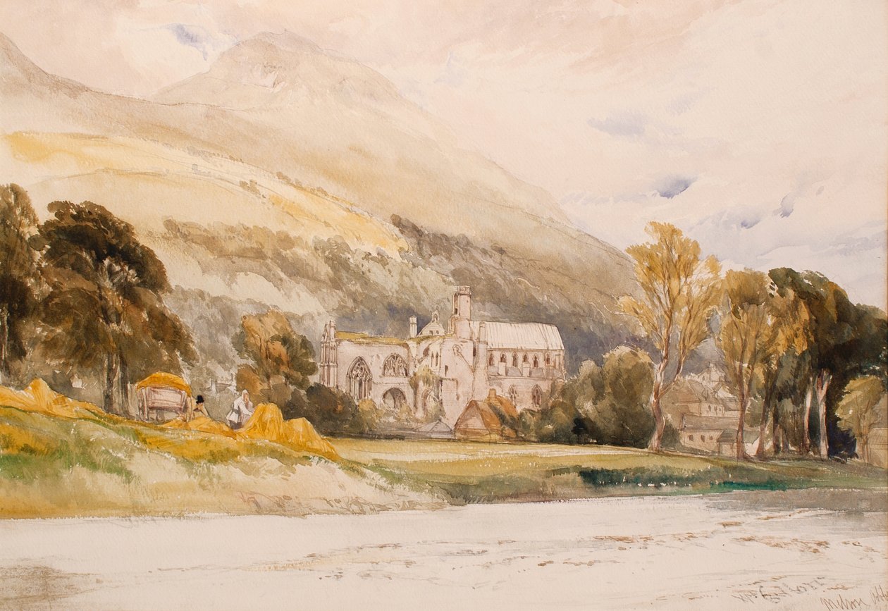 Schotland: Melrose Abbey, 1842 door William Callow