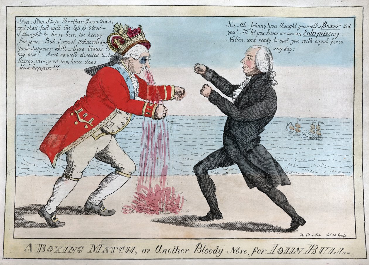 Een bokswedstrijd of een andere bloedneus voor John Bull door William Charles