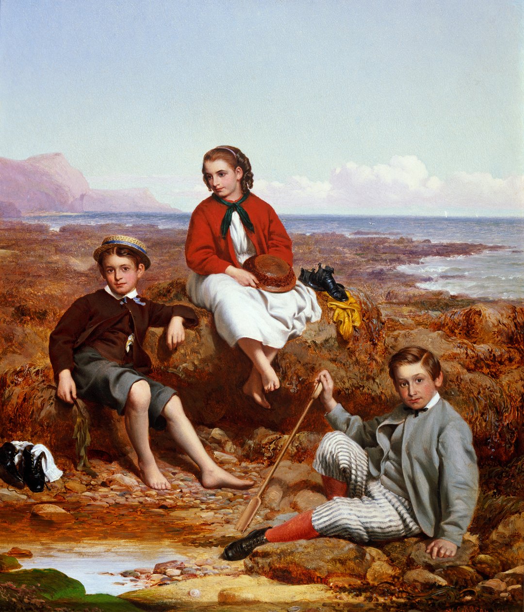Florence, Arthur en Charles Moore aan een zeekust, 1868 door William Crosby
