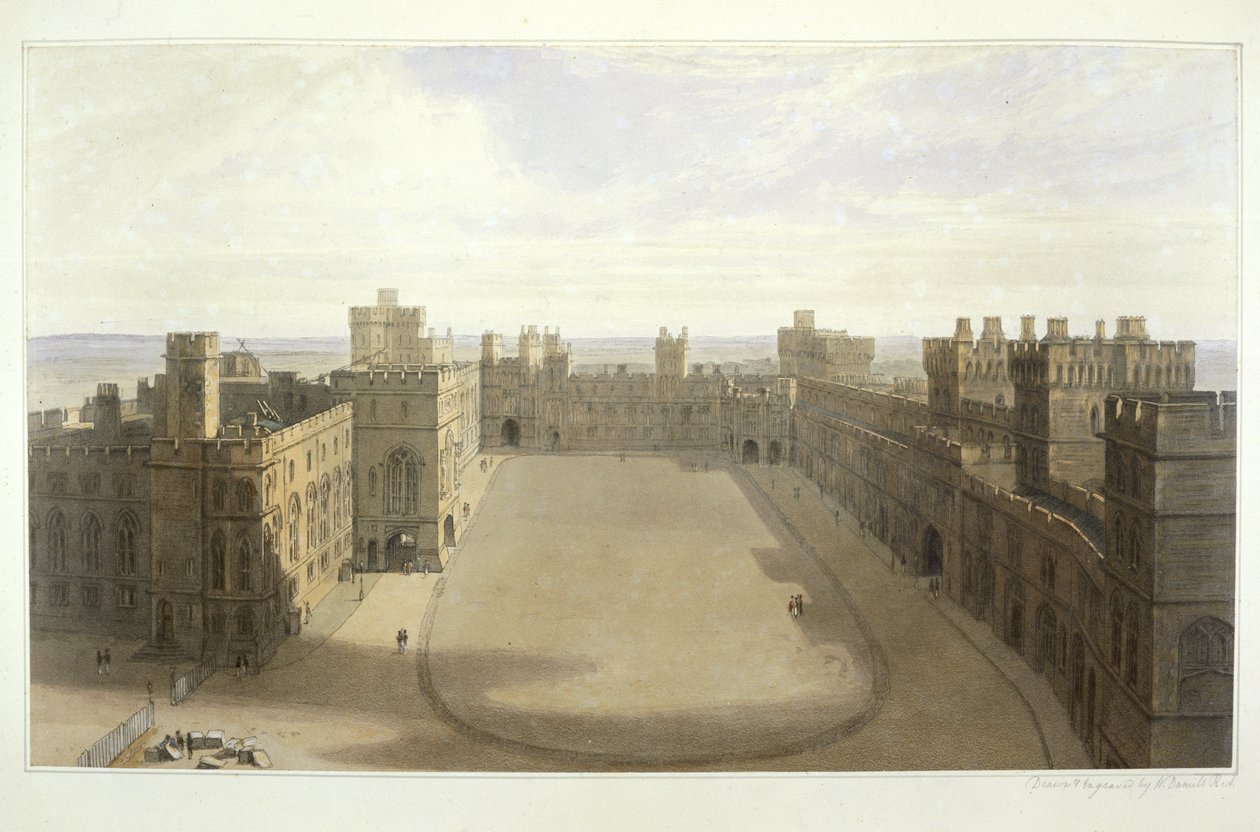 Uitzicht op de Binnenplaats van Windsor, uit een compilatie van uitzichten van Windsor, Eton en Virginia Water, ca. 1825-30 door William Daniell