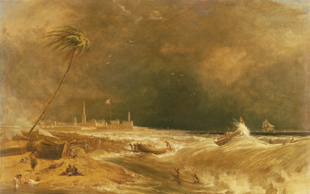 Madras, of Fort St. George, in de Baai van Bengalen - Een Squall Voorbijgaand, 1833 door William Daniell