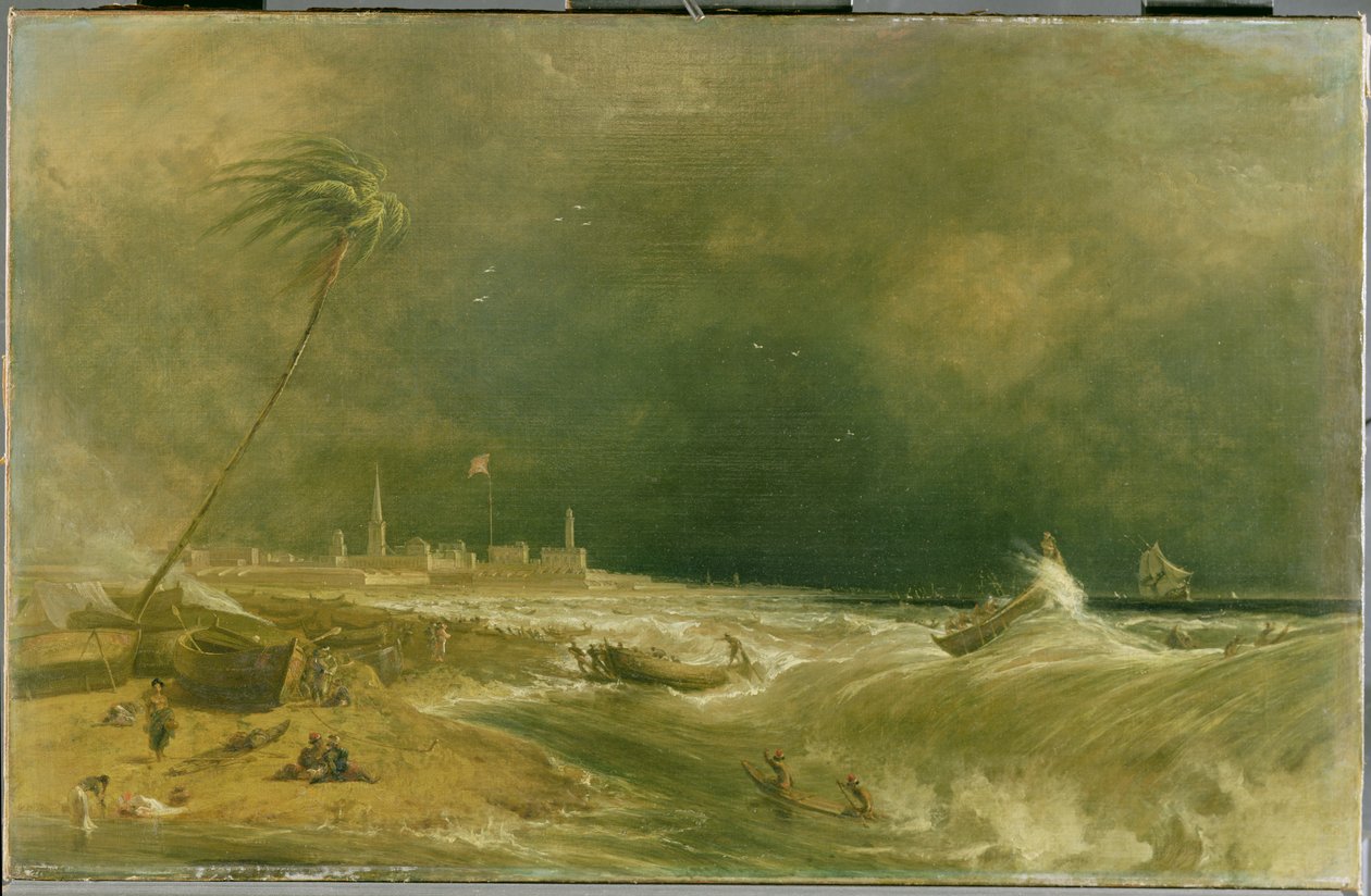 Madras, of Fort St. George, in de Baai van Bengalen - Een Squal Voorbijgaand, 1833 door William Daniell