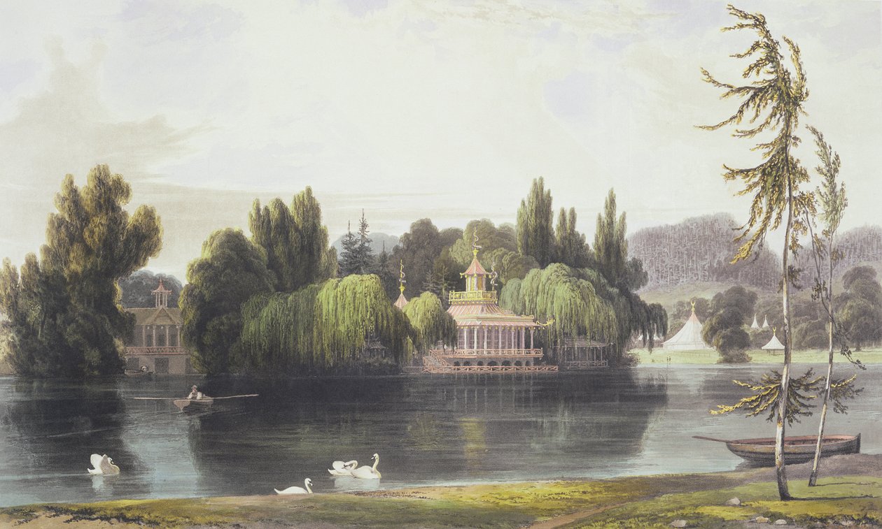 Uitzicht op Virginia Water met tuintempels, uit 