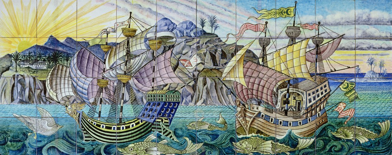 Tegels met galeien, 1888-97 door William de Morgan