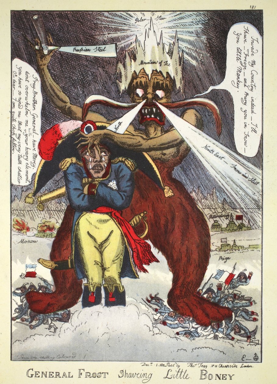 Generaal Frost Scheert Kleine Boney, uitgegeven door Thomas Tegg, 1812 door William Elmes