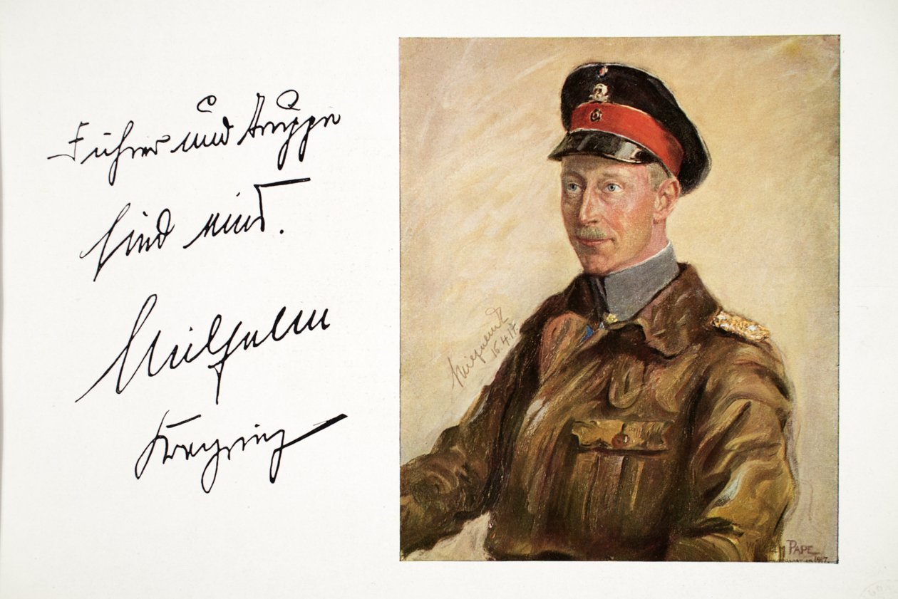William, Kroonprins van Duitsland in Legeruniform, gepubliceerd 16 april 1917 (kleur lithografie) door William Friedrich Georg Pape