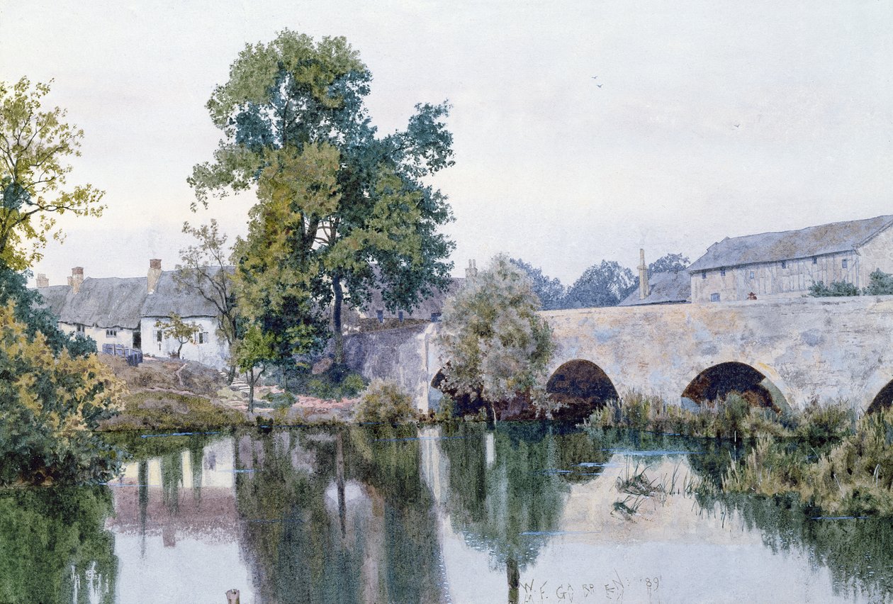 Stenen brug naar dorp, 1889 door William Garden Fraser