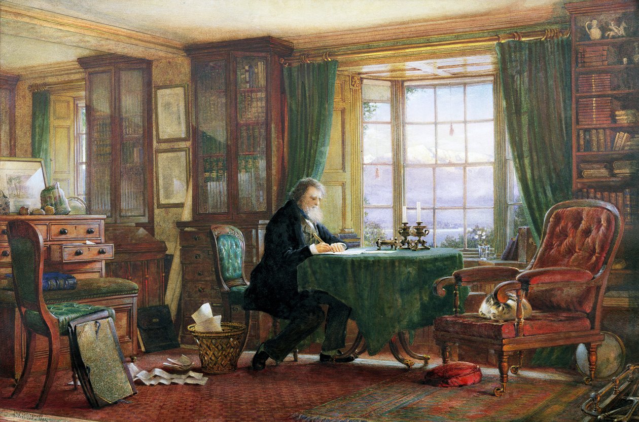 John Ruskin in zijn studeerkamer in Brantwood, Cumbria, 1882 door William Gersham Collingwood