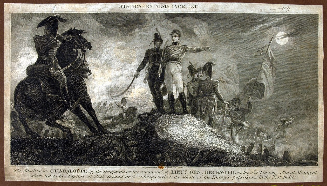 De Aanval op Guadeloupe, door de troepen onder bevel van Lt. Gen. Beckwith, op 3 februari 1810 om middernacht, uit 