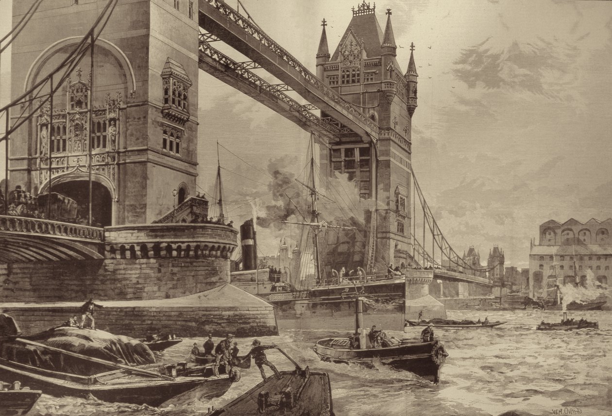 De Tower Bridge, te Bouwen Over de Theems: De Eerste Steen Gelegd door de Prins van Wales op Afgelopen Maandag, uit The Illustrated London News, 26 juni 1886 door William Heysham after Overend