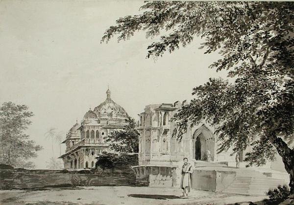 Een uitzicht op de moskee in Mounheer vanuit het zuidoosten, ca. 1781 door William Hodges