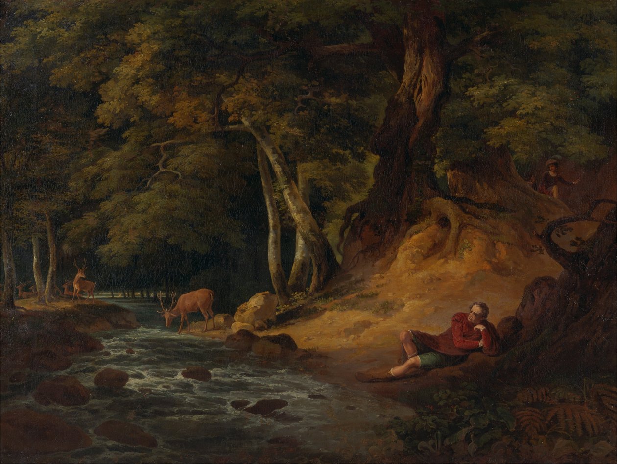 Jacques en het gewonde hert: Zoals u het wilt, Act II, Scene I door William Hodges