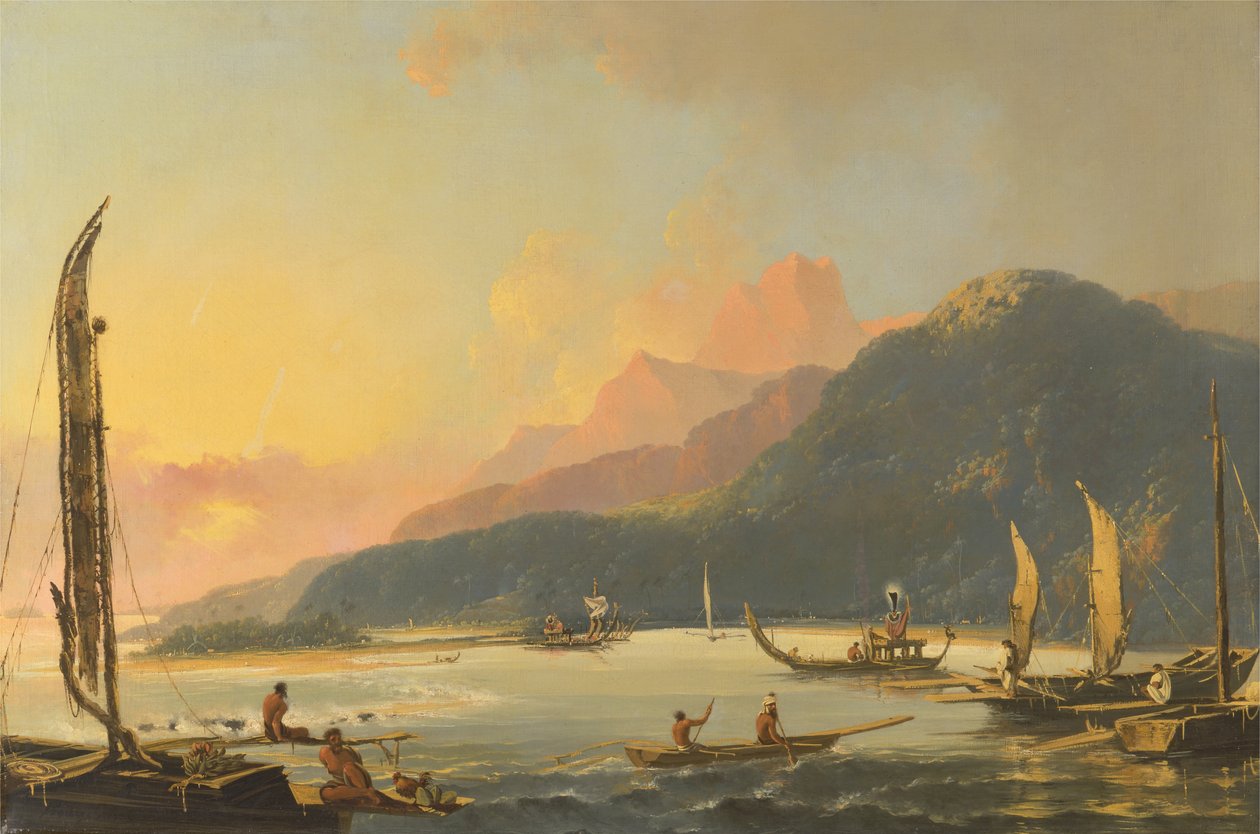 Tahitische Oorlogsgaljoenen in Matavai Bay, Tahiti door William Hodges