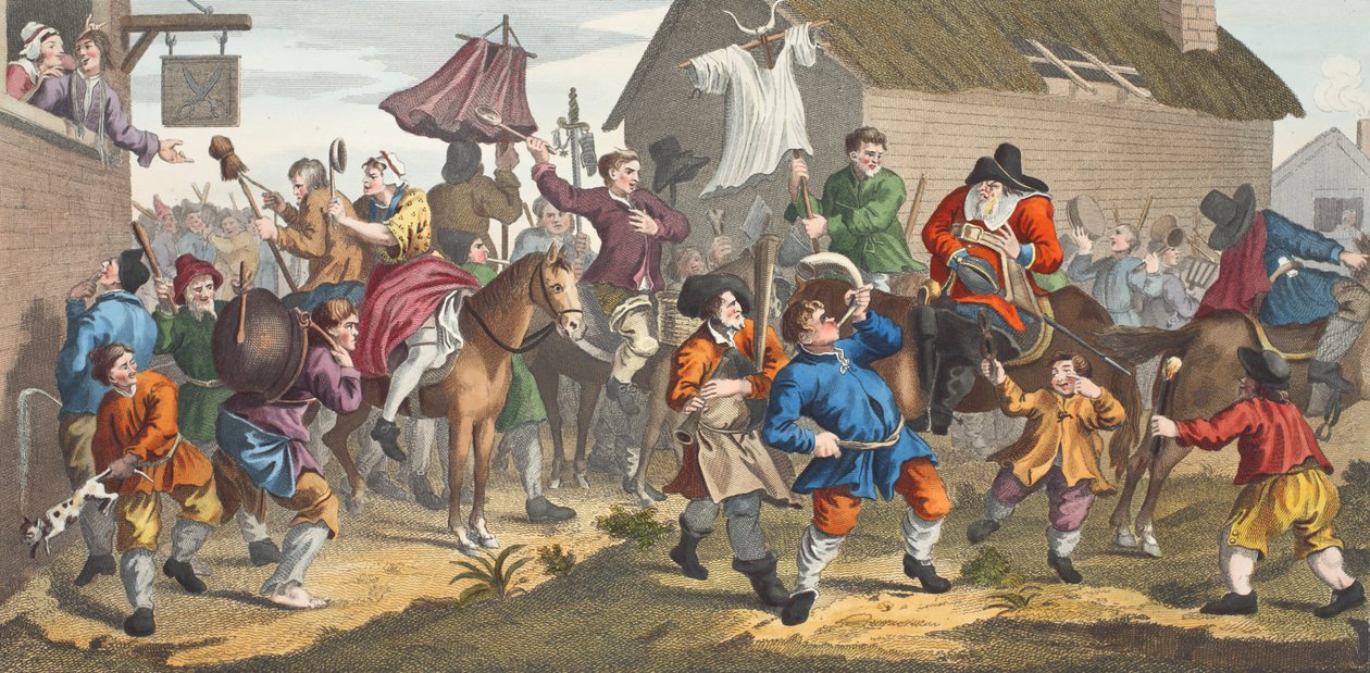 Hudibras ontmoet de Skimmington, illustratie uit 