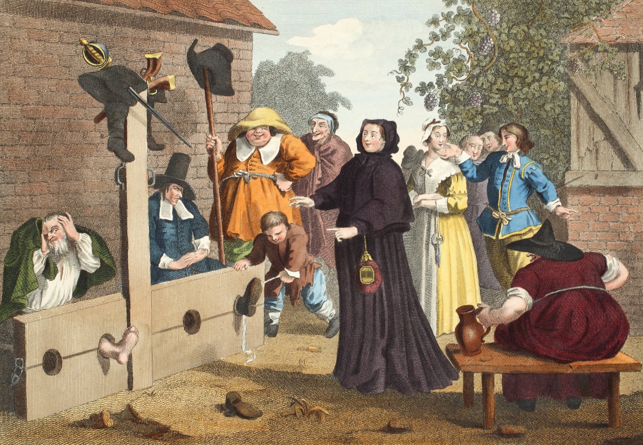 Hudibras en Ralpho in de schandpaal, uit 