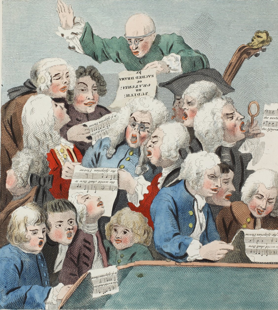 Het koor of repetitie van het oratorium van Judith, illustratie uit 