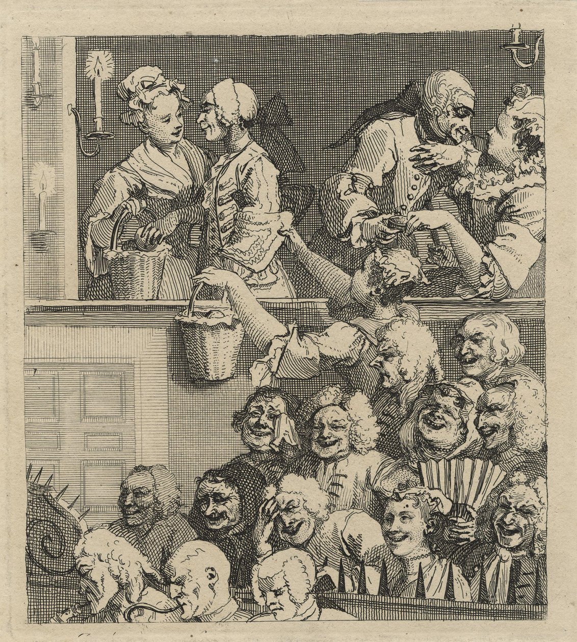 Het lachende publiek (of Een tevreden publiek) door William Hogarth