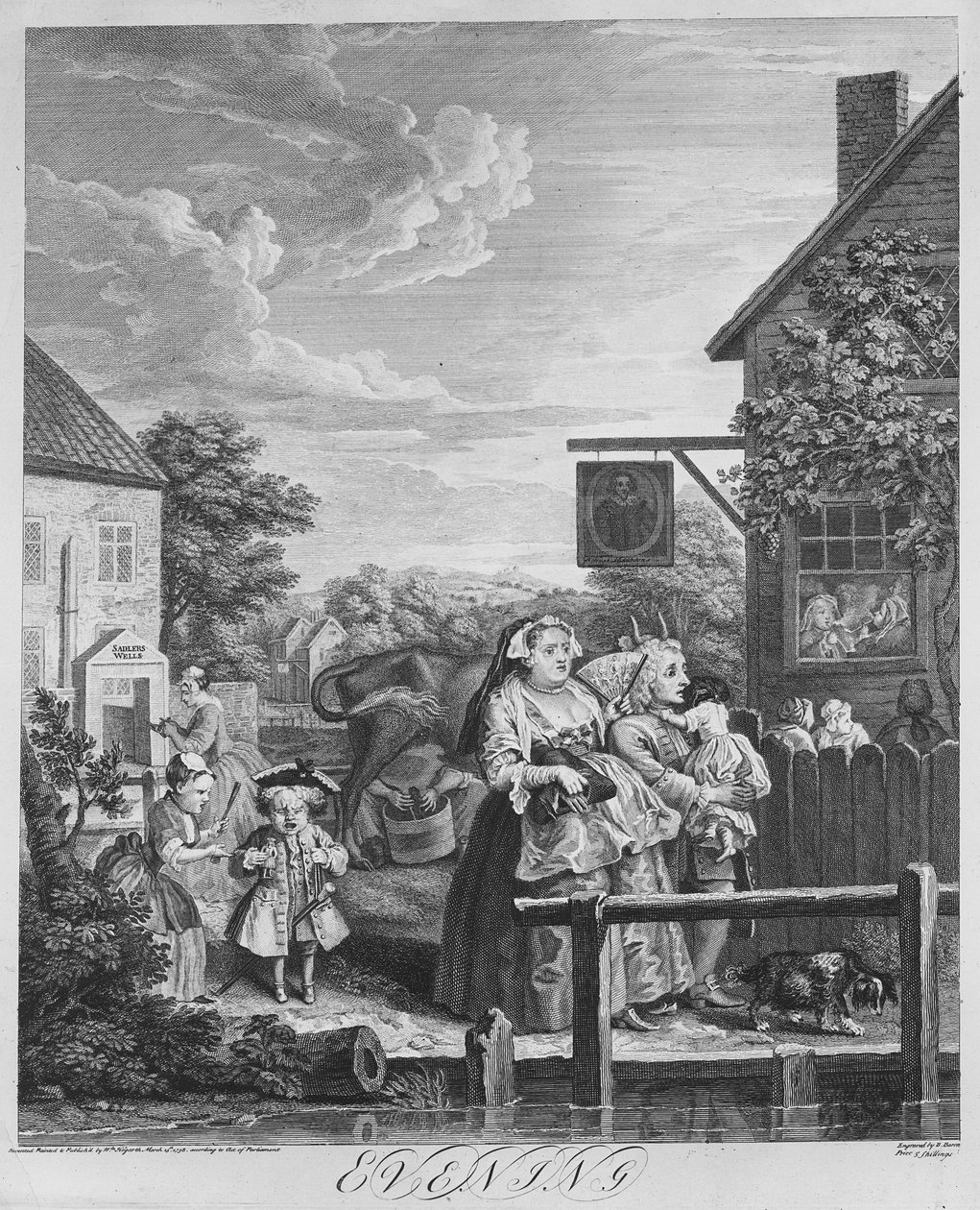 Tijden van de dag, avond, 1738 door William Hogarth