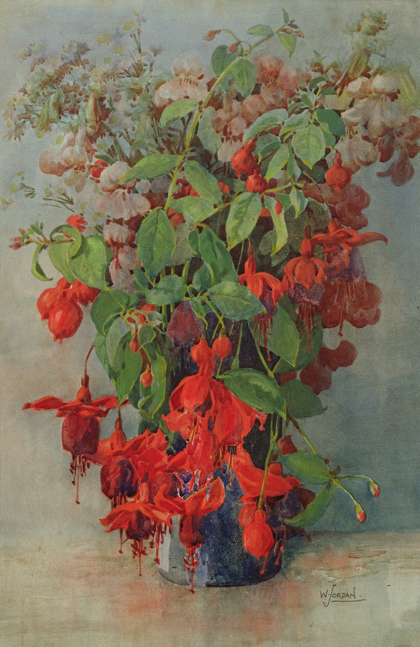 Fuchsia en Leeuwenbek in een vaas door William Jordan