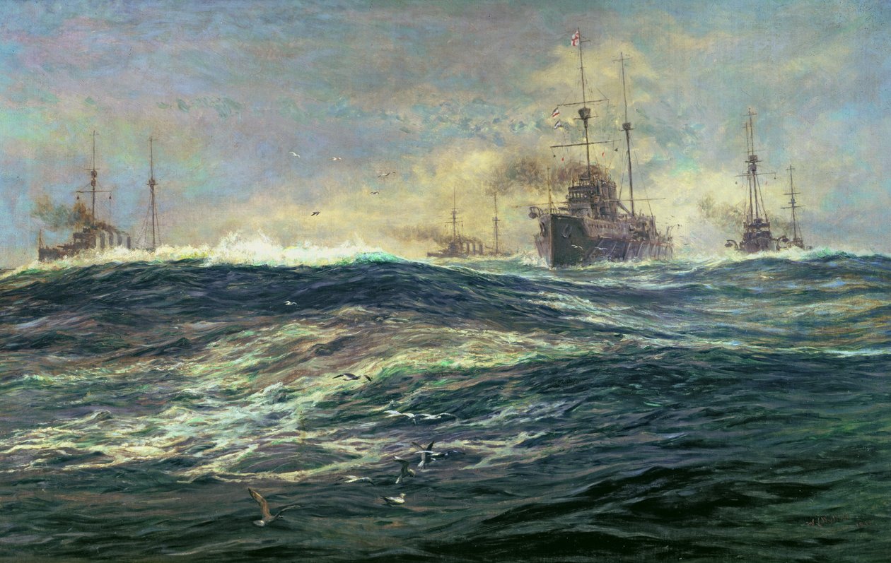 1e Slagsquadron van Dreadnoughts stoomt door het Kanaal in 1911 door William Lionel Wyllie