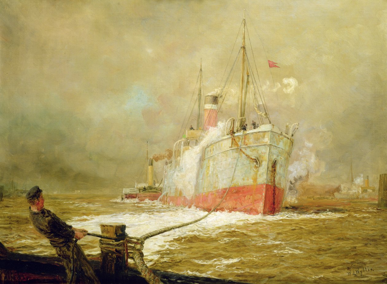 Aanmeren van een vrachtschip door William Lionel Wyllie