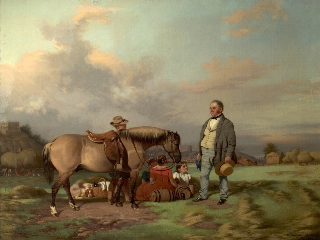 Joseph Fenton met zijn familie op de weiden, Nottingham, 1840 door William Malbon