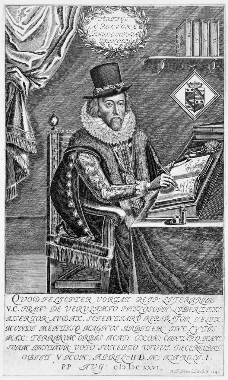 Portret van Francis Bacon (1561-1626) Viscount van St. Albans Schrijvend aan zijn Bureau, 1640 door William Marshall