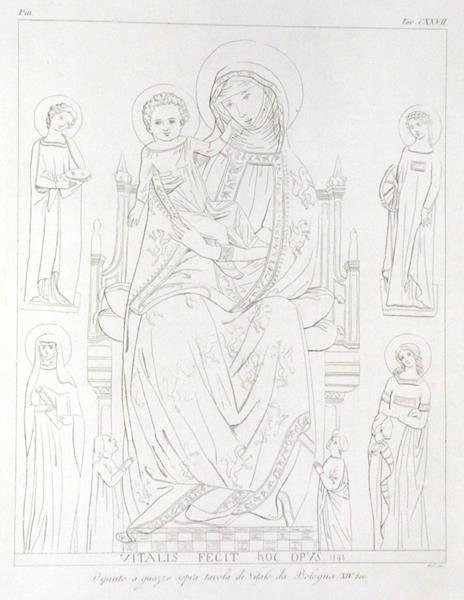 Madonna en kind met St. Agatha, St. Catherine, St. Agnes, St. Apollonia naar de originele tekening van Jean Baptiste Louis Georges Seroux D
