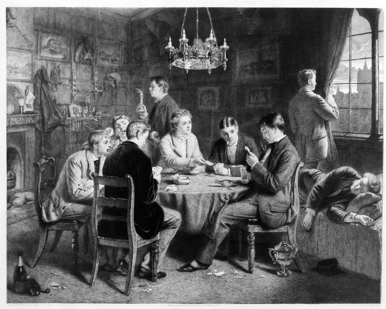 De weg naar de ondergang: College, gegraveerd door Leopold Flameng (1831-1911) uitgegeven door The Art Union of London, 1882 door William Powell Frith