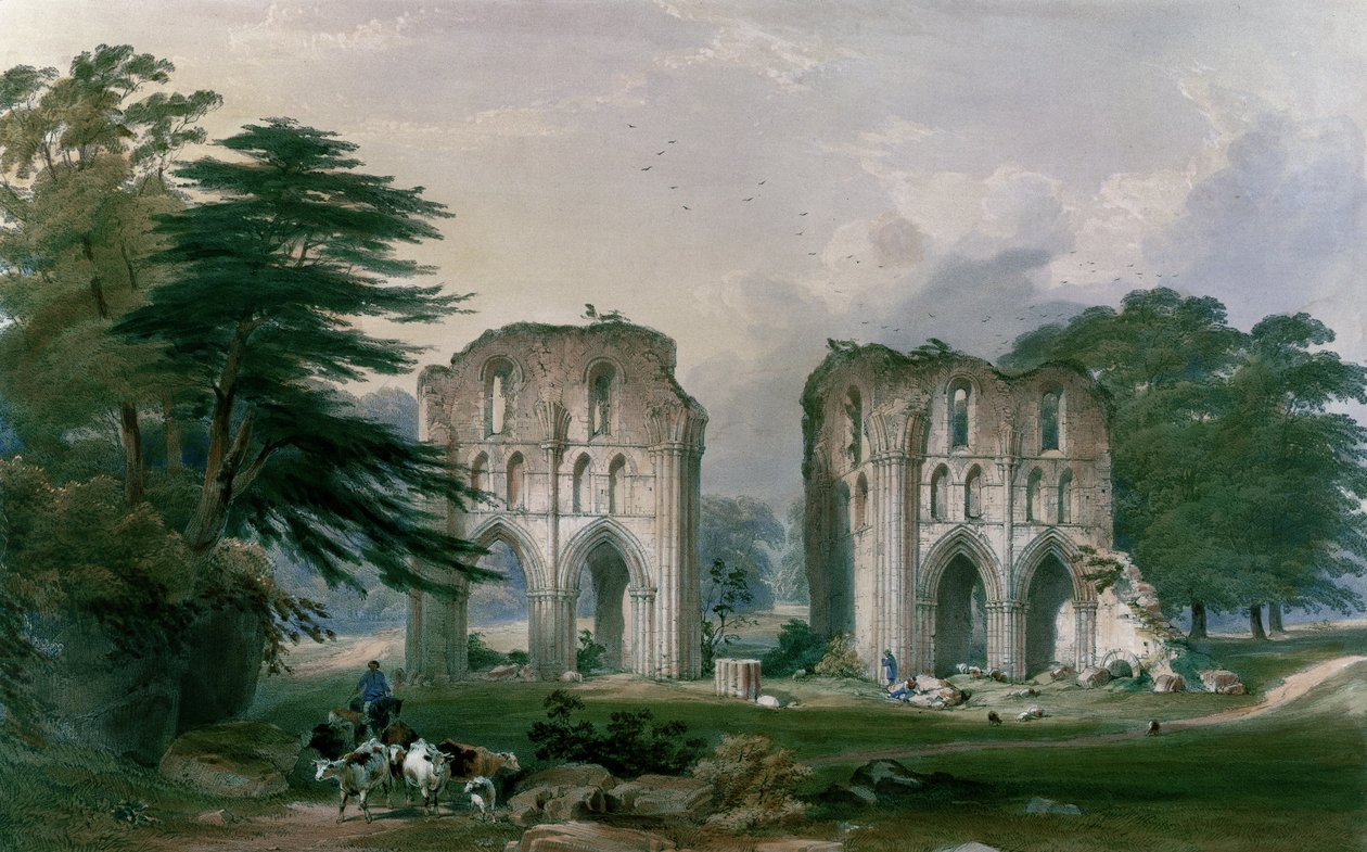Roche Abbey, uitzicht vanuit het Westen, uit 