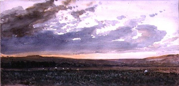 Landschap met rustieke arbeiders: avond effect door William Roxby Beverly