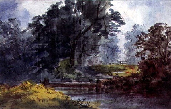 Landschap, met stroom en boom door William Roxby Beverly