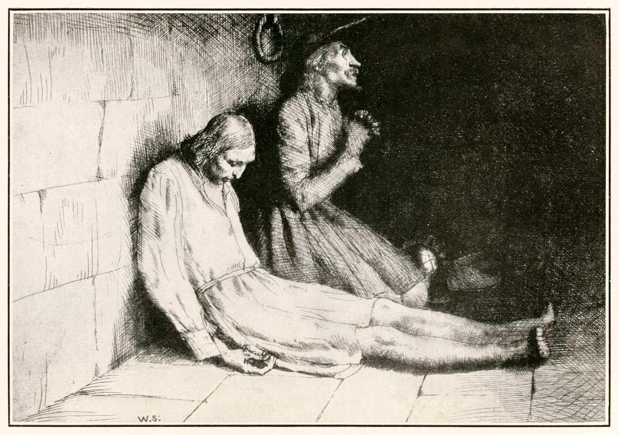 Christian en Hopeful in de kerker vanuit De Pelgrimsreis van Deze Wereld naar Die Welke Komt door John Bunyan, illustratie door William Strang door William Strang