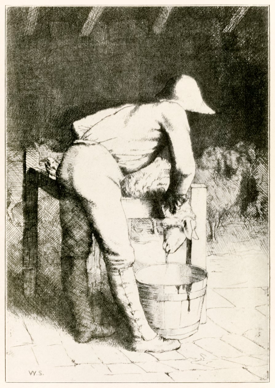 De slager en het schaap uit De Christenreis naar de Eeuwigheid door John Bunyan, illustratie door William Strang door William Strang