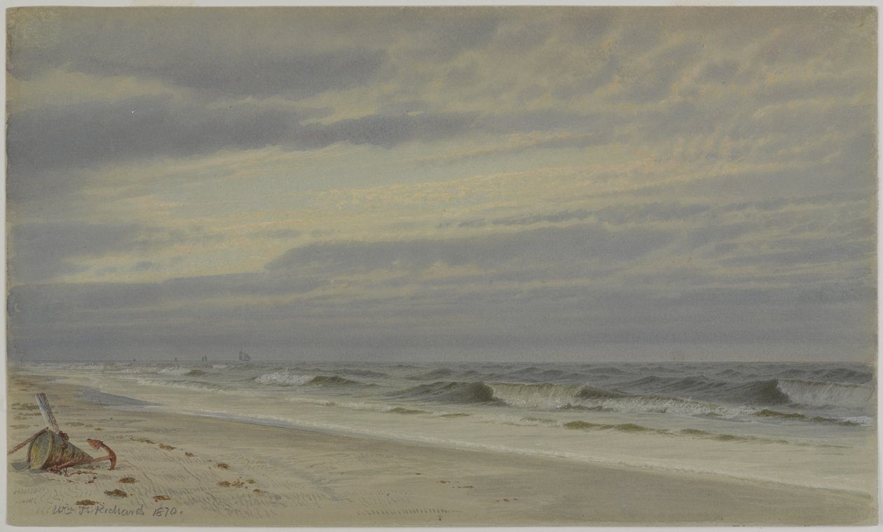 Strandscène met Vat en Anker, 1870 door William Trost Richards