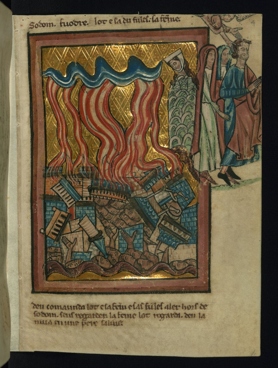 Lot en zijn familie vluchten uit Sodom (Genesis 19:15-26) door William de Brailes  